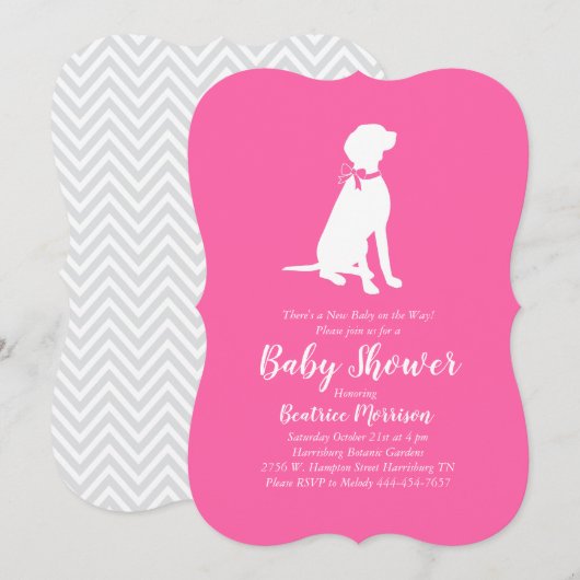 Invitation Vizsla Chien Baby shower fille rose (Devant / Derrière)