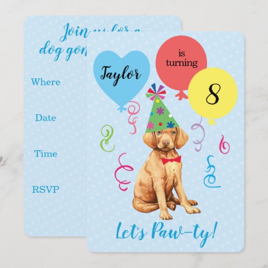 Invitation Vizsla des ballons de fête d'anniversai (Devant / Derrière)