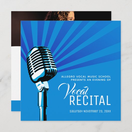 Invitation Vocal récital classique musique microphone bleu (Devant / Derrière)