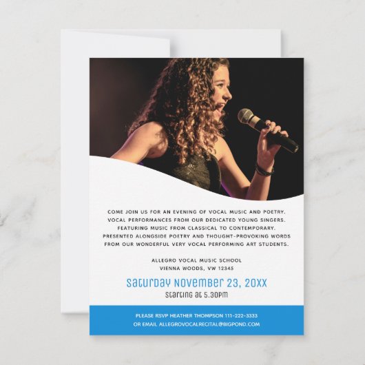 Invitation Vocal récital classique musique microphone bleu (Dos)