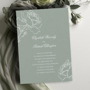 Invitation Vœu de roses Vert sauge Moderne Classique Mariage 