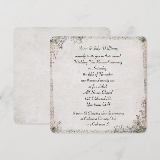 Invitation Voeu mariage renouveau frontière florale à l'ancie (Devant / Derrière)