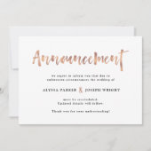 Invitation Vœu Moderne | Annulation ou Report de Mariage (Devant)
