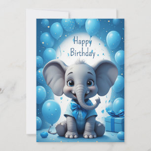 Invitation Vœux d'anniversaire de l'éléphant à ruban bleu 🐘