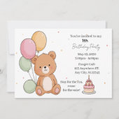 Invitation Vœux d'anniversaire de l'ours doux (Devant)