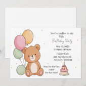 Invitation Vœux d'anniversaire de l'ours doux (Devant / Derrière)