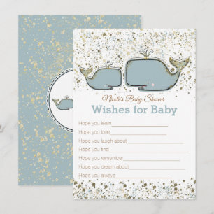 Invitation Vœux de baleines bleues et dorées pour jeu de Baby