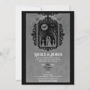 Invitation Vœux de cimetière Mariage gothique noir et gris