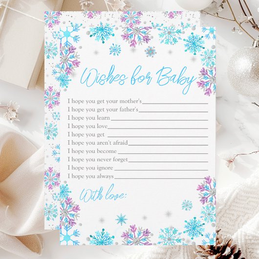 Invitation Vœux de flocons de neige violets et bleus pour béb