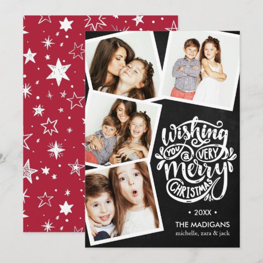 Invitation Voeux Lettrés À La Main | Christmas Photo Collage (Devant / Derrière)