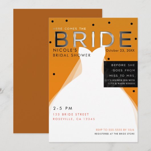 Invitation Voici BRIDE Halloween Fête des mariées orange (Devant / Derrière)