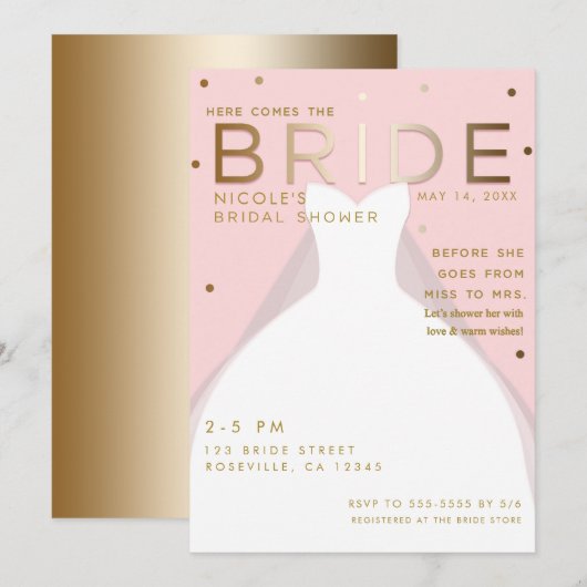 Invitation Voici la BRIDE Chic Pink Gold Fête des mariées (Devant / Derrière)
