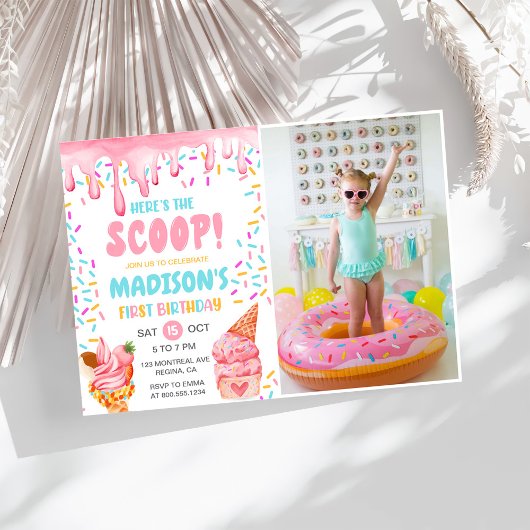 Invitation Voici la crème glacée Scoop Girls 1er anniversaire