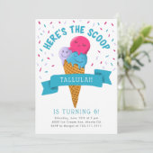 Invitation Voici la fête d'anniversaire de la crème glacée Sc (Debout devant)