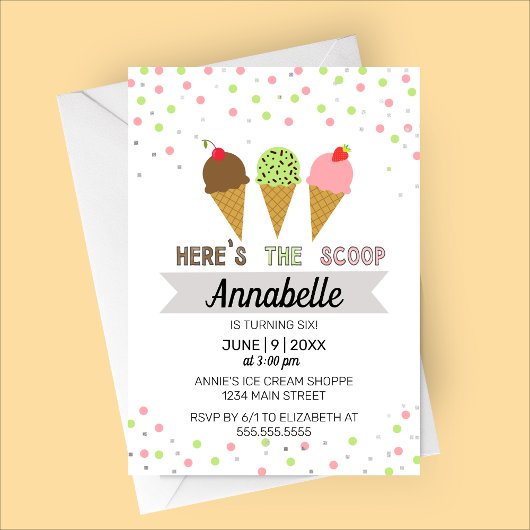 Invitation Voici la fête d'anniversaire de la crème glacée Sc