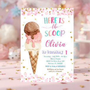 Invitation Voici la fête d'anniversaire du cône de glace Scoo