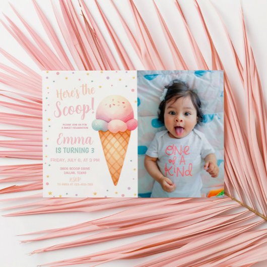 Invitation Voici la photo de glace rose Scoop Pastel