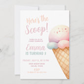 Invitation Voici l'anniversaire de la crème glacée rose Scoop (Devant)