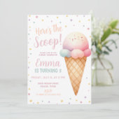 Invitation Voici l'anniversaire de la crème glacée rose Scoop (Debout devant)