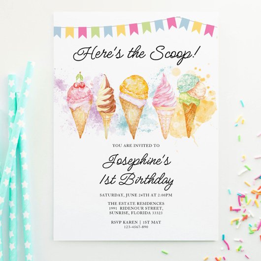Invitation Voici l'anniversaire de la crème glacée Scoop