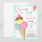 Invitation Voici l'anniversaire de la crème glacée Scoop (Devant / Derrière)