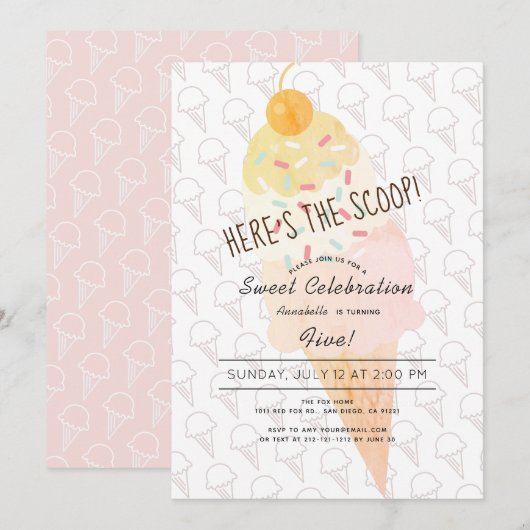 Invitation Voici l'anniversaire rose de la fille de glace Sco (Devant / Derrière)