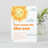 Invitation Voici Le Baby shower À Thème Son Soleil (Debout devant)