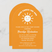 Invitation Voici Le Baby shower Blanc Son Soleil Orange (Devant / Derrière)