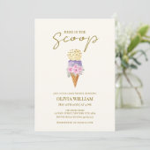 Invitation Voici le Baby shower de crème glacée Florale Scoop (Debout devant)