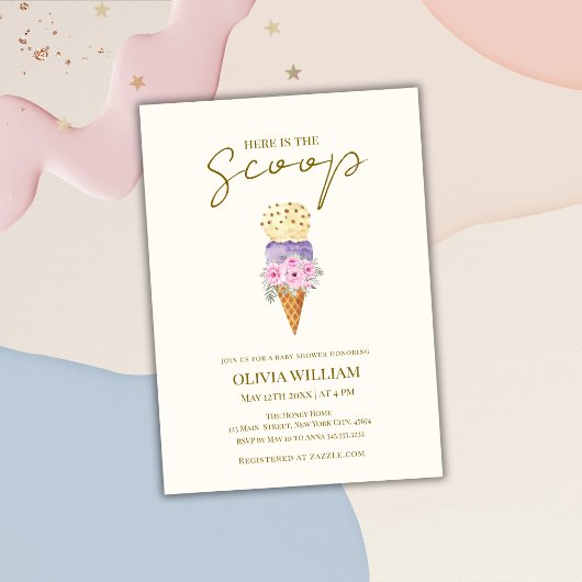 Invitation Voici le Baby shower de crème glacée Florale Scoop