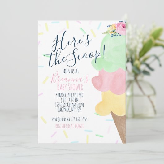 Invitation Voici le Baby shower de crème glacée Scoop (Debout devant)
