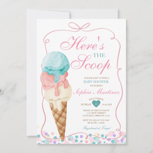 Invitation Voici le Baby shower de crème glacée Scoop (Devant)