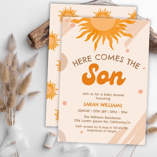 Invitation Voici le baby shower de soleil du fils boho