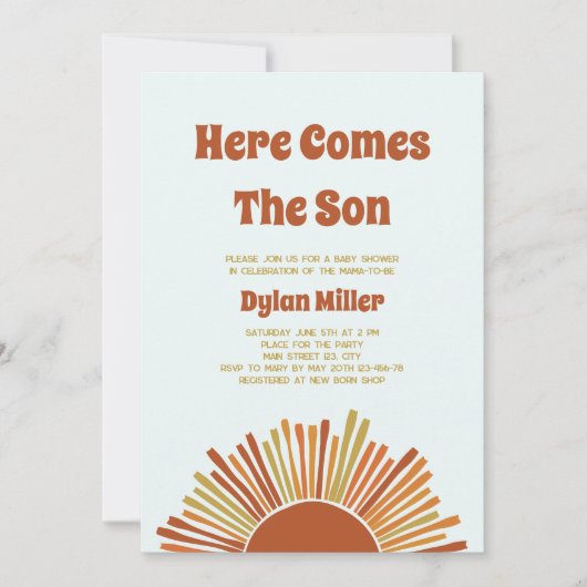 Invitation Voici Le Baby shower Garçon Son Boho Retro (Devant)