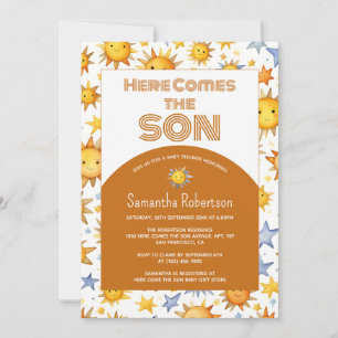 Invitation Voici Le Baby shower Garçon Son Boho Retro