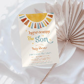 Invitation Voici le Baby shower garçon Son Boho Retro