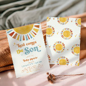 Invitation Voici le Baby shower garçon Son Boho Retro