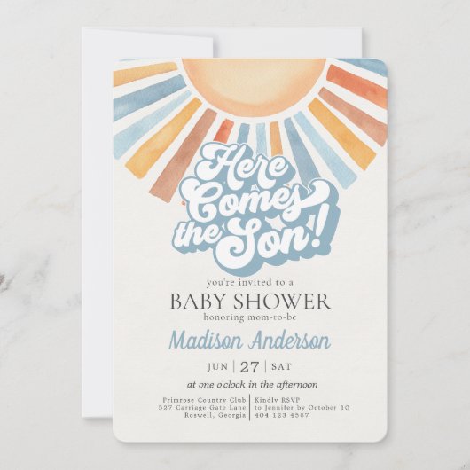 Invitation Voici le Baby shower garçon Son Sunshine (Devant)