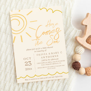 Invitation Voici le Baby shower photo écrit de la main du fil