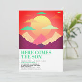 Invitation Voici Le Baby shower Psychédélique Rétro Du Fils (Debout devant)