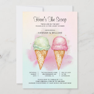 Invitation Voici le Baby shower Scoop Twin Boy Girl