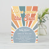 Invitation Voici Le Baby shower Soleil Arc En Ciel (Debout devant)