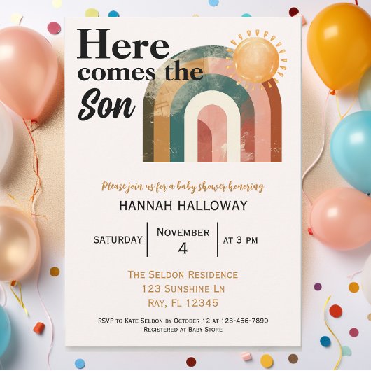 Invitation Voici le Baby shower Son Bold Rainbow