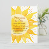 Invitation Voici le Baby shower Son Jaune soleil (Debout devant)