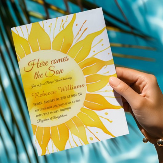 Invitation Voici le Baby shower Son Jaune soleil