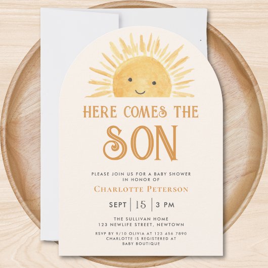 Invitation Voici le Baby shower Son Jaune soleil