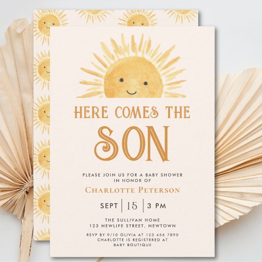 Invitation Voici Le Baby shower Son Jaune Sunshine