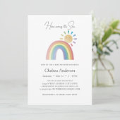 Invitation Voici Le Baby shower Son Rainbow Sunshine (Debout devant)