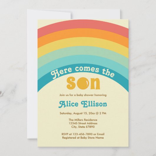 Invitation Voici le Baby shower Son Retro Boho (Devant)