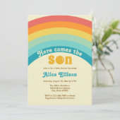 Invitation Voici le Baby shower Son Retro Boho (Debout devant)